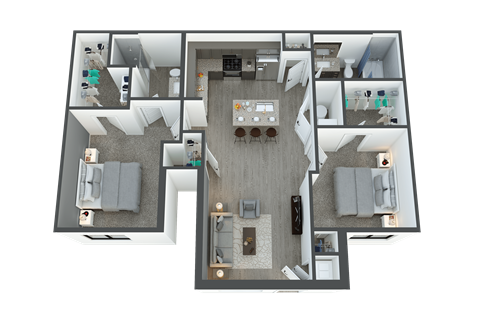 Floor plan for 2 beds, 2 baths, 1039 sqft